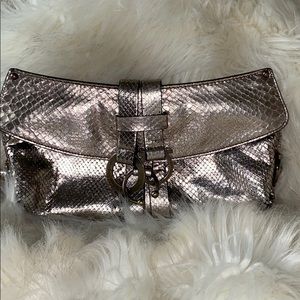 Salvatore Ferragamo Metallic Snakeskin Clutch